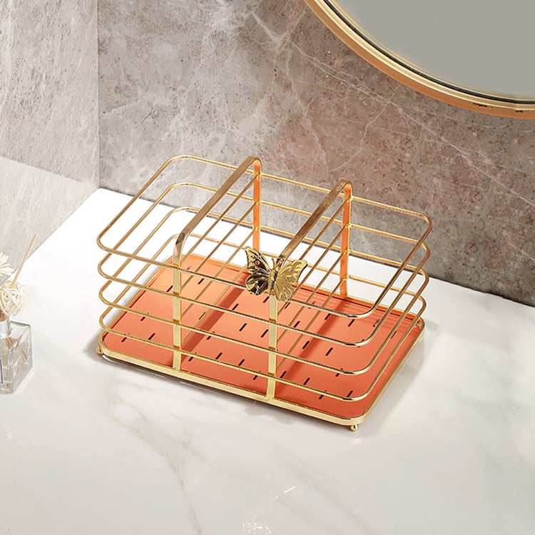 Nordic Bathroom Desk Organizer with Handles in Gold | Homary