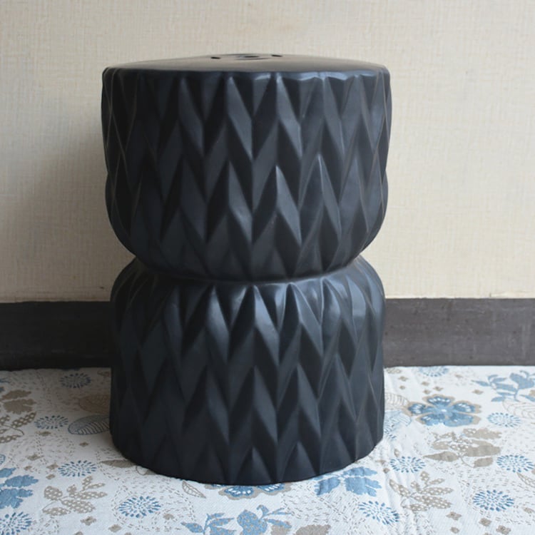 Dark Grey Ceramic Garden Stool End Table African Drum