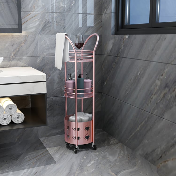 2-Tier Modern Bathroom Storage Rack with Basket on Wheels | Homary