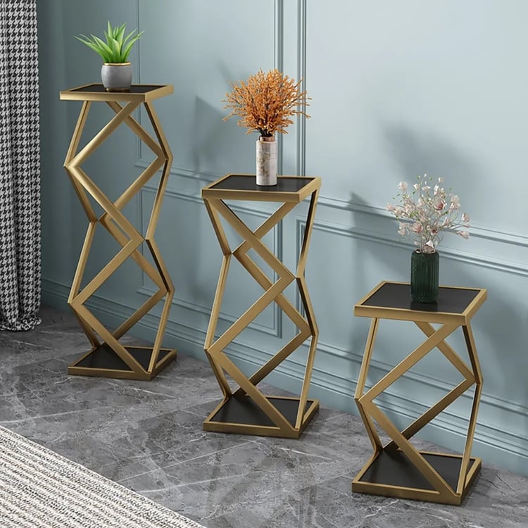 Black Plant Stand 2-Shelf Gold Plant Pot Stand for Indoor in LargeHomary
