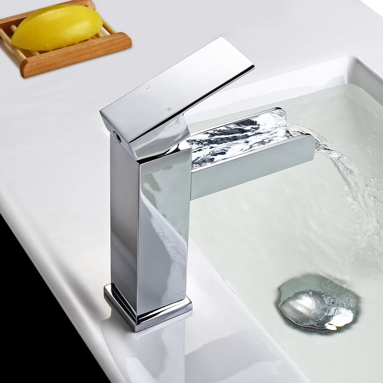 Modern Single Handle One Hole Waterfall Bathroom Sink Faucet Solid ...