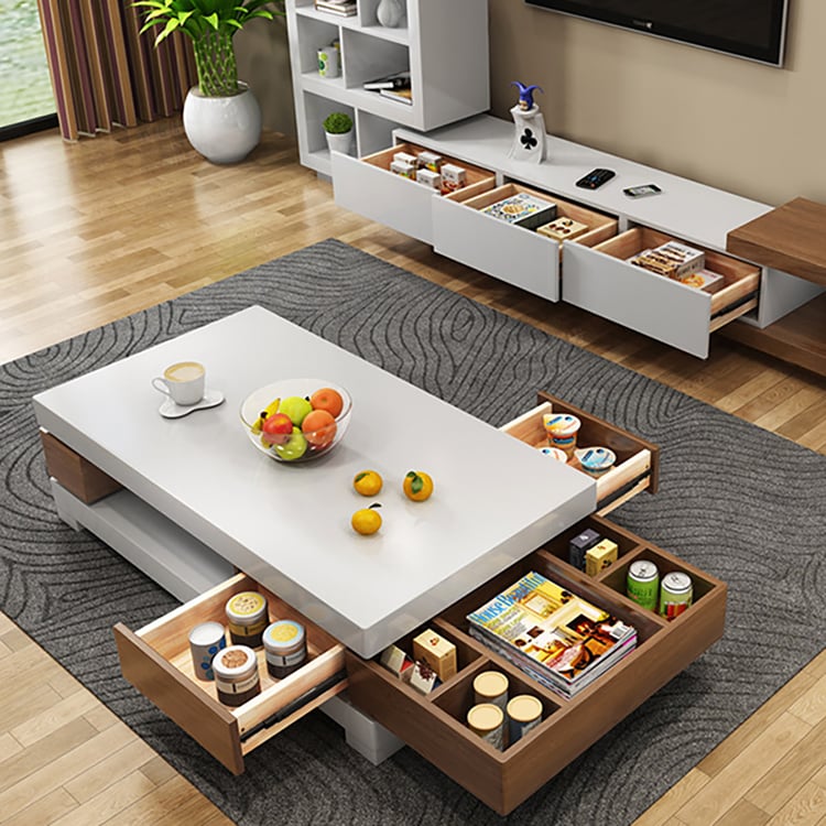 Modern Walnut Coffee Table with Storage in MDF & Metal｜Homary