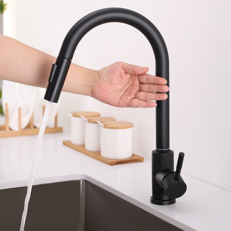 Matte Black Touch Kitchen Faucet Stainless Steel Pull Out