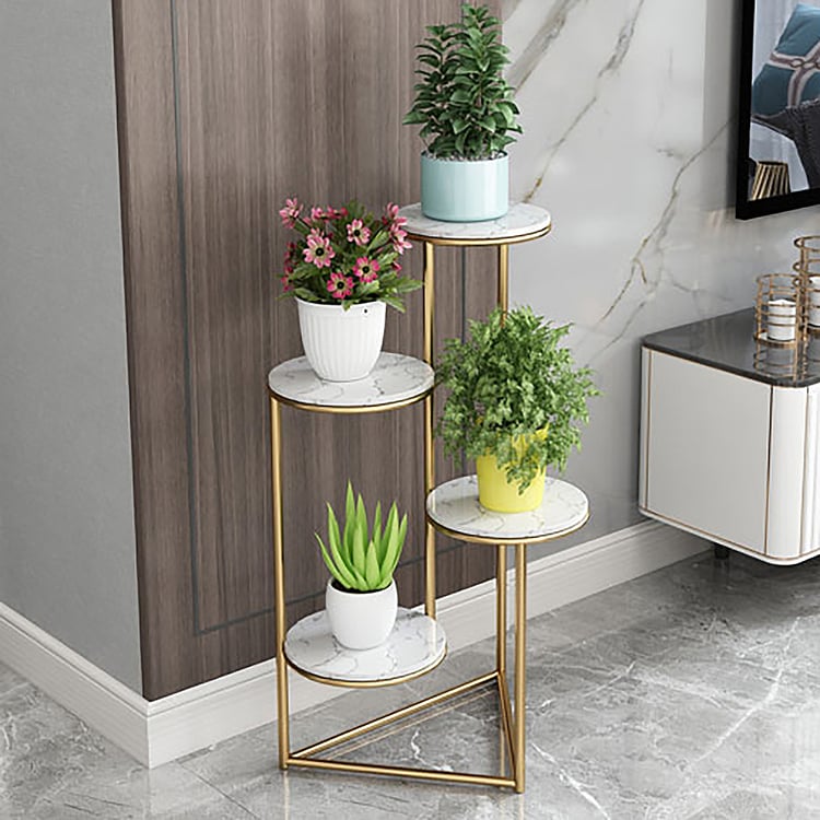 White Modern Metal Round Plant Stand Flower Pot HolderHomary