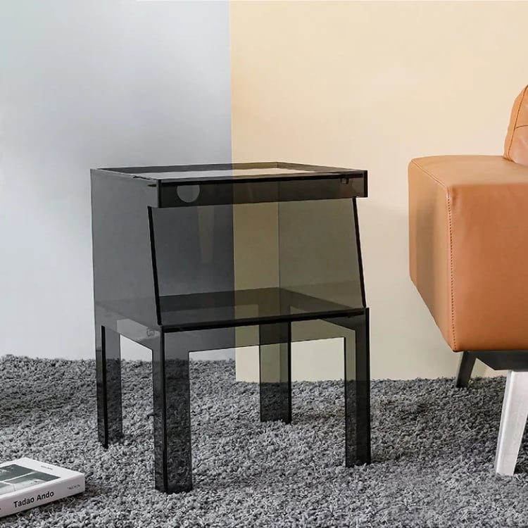 Modern Square Side Table with Storage Acrylic End Table｜Homary