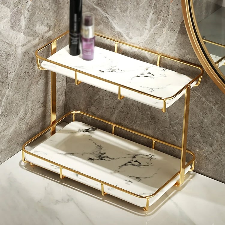 Nordic Gold Desk Organizer Metal Shelves with Ceramic PartitionHomary