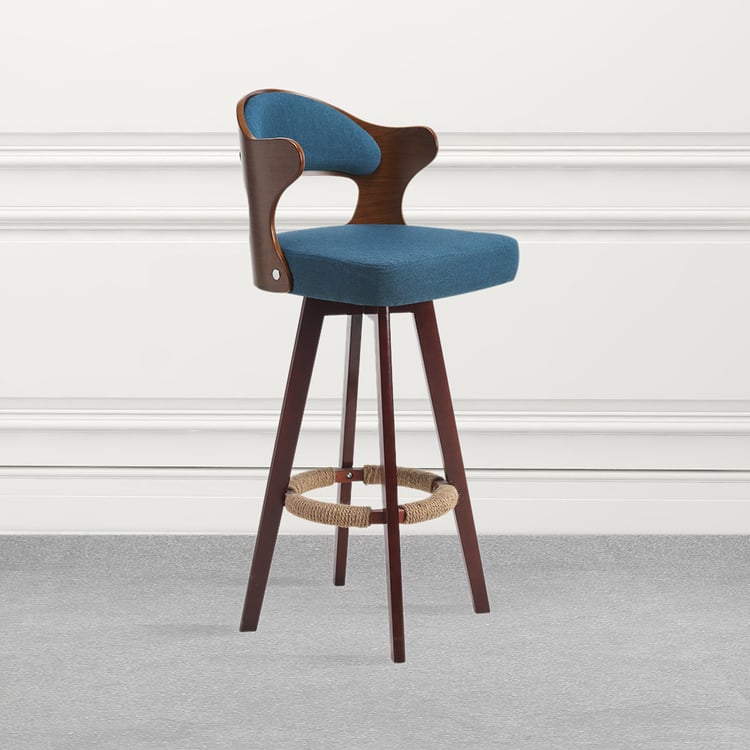 Swivel Upholstered Bar Stool Blue Mid-Century Counter Stool Set of