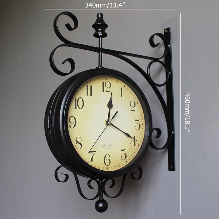 Retro-Style Double-Sided Wall Clock with Arabic & Roman Numbers