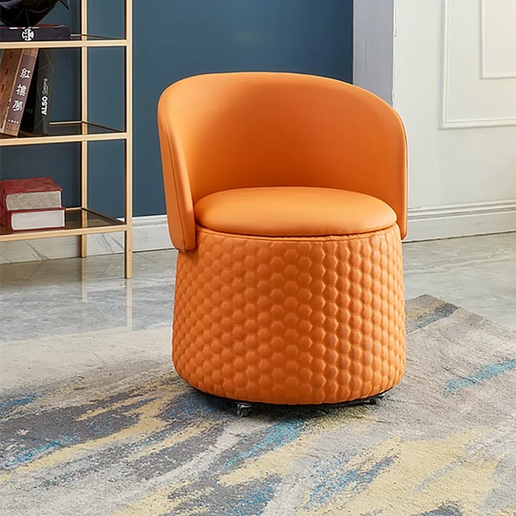 Orange Round Stool Microfiber Leather Upholstered Ottoman with