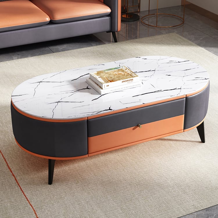 Modern Oval Coffee Table with Storage in White Tempered Glass Top ...