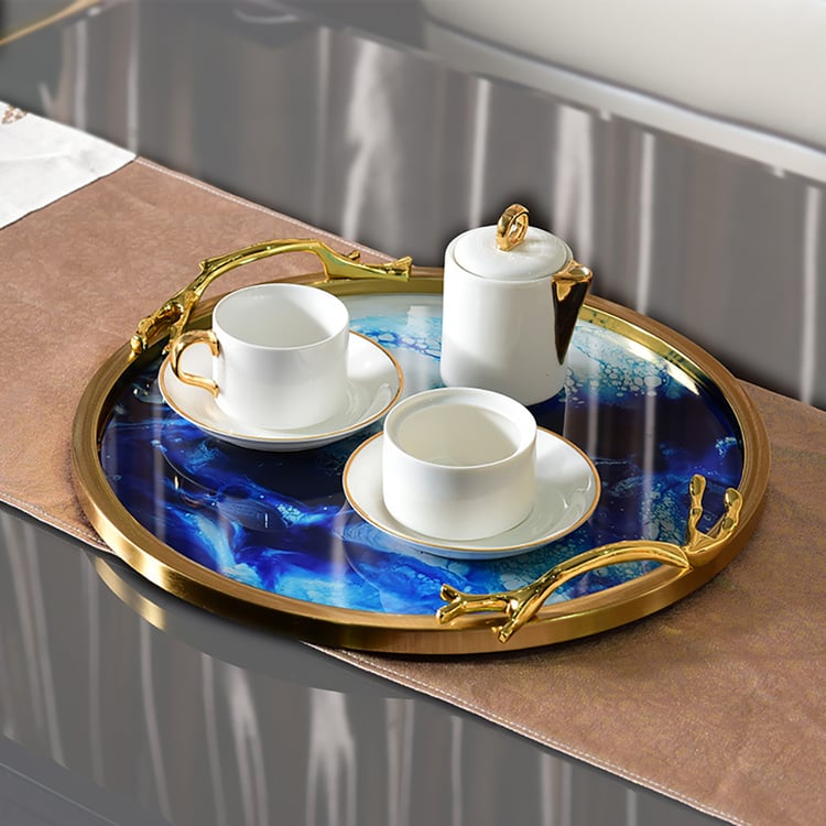 Modernes Glas Dekor Vanity Tray Serviertablett rund｜Homary DE