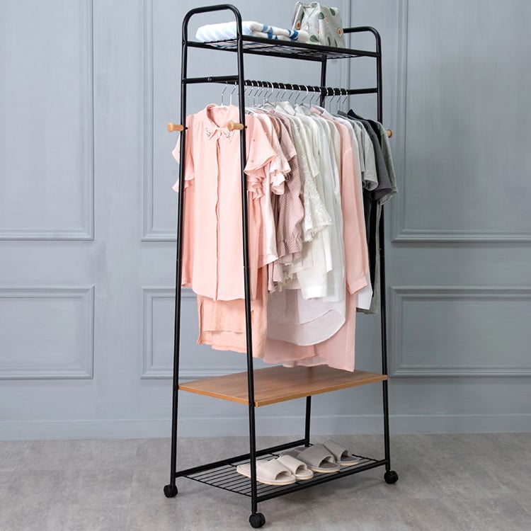 Black Clothing Rack with 3-Shelf and Hanging|Homary UK