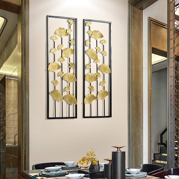 Classical 3D Golden Ginkgo Leaves Rectangular Frame Wall Decor｜Homary