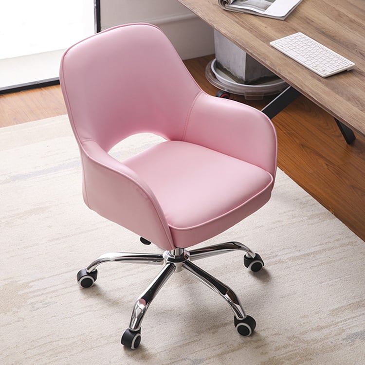 Pink Swivel Office Chair for Desk Upholstered Faux Leather Task Chair ...