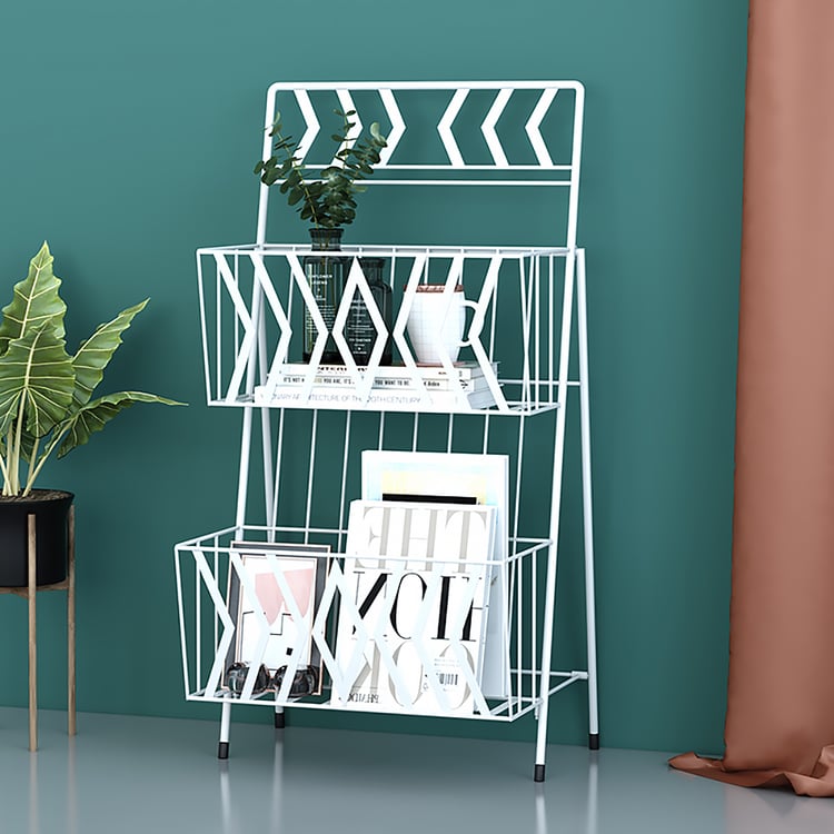 White 2-Tier Shelf Metal Magazine Rack｜Homary