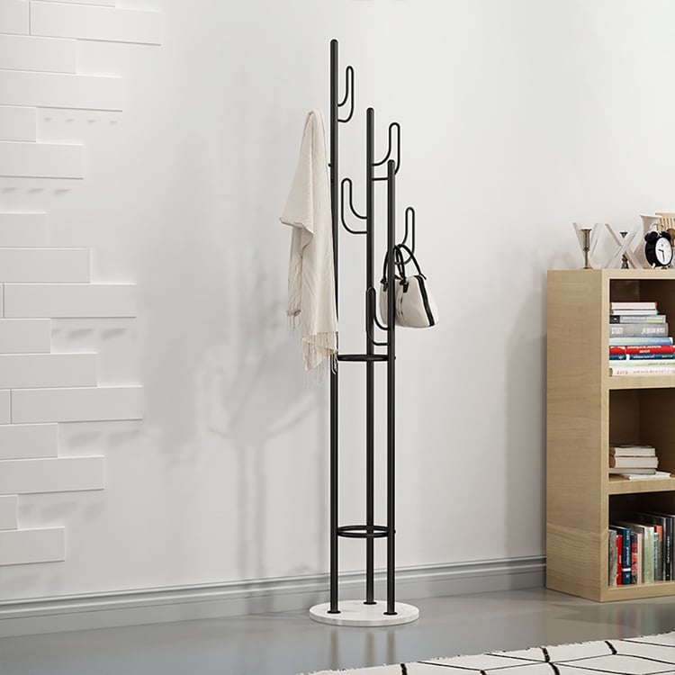 68" Black Modern Metal Cactus Freestanding Coat Rack with Marble BaseHomary