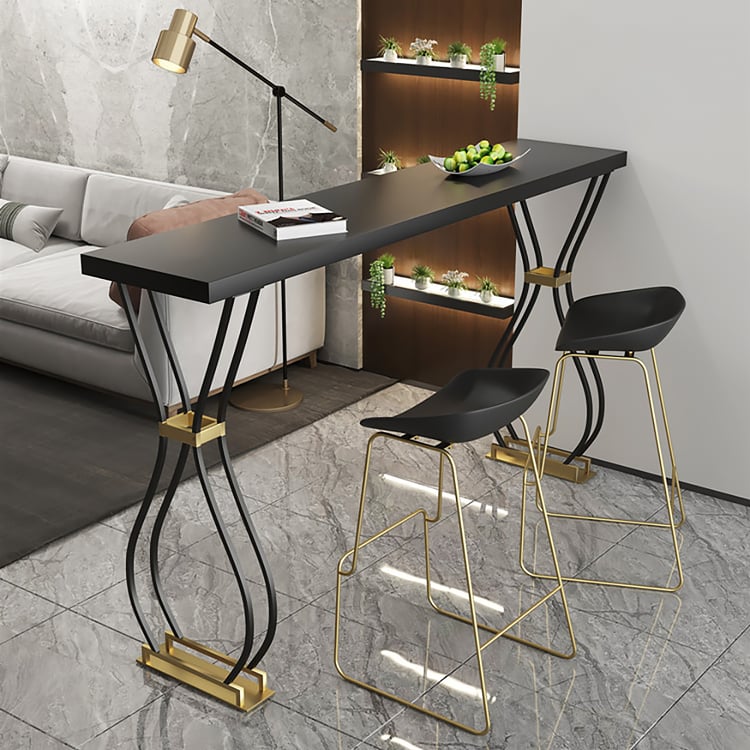 55" Rectangular Bar Height Pub Table Black Solid Wood Table Top Metal ...
