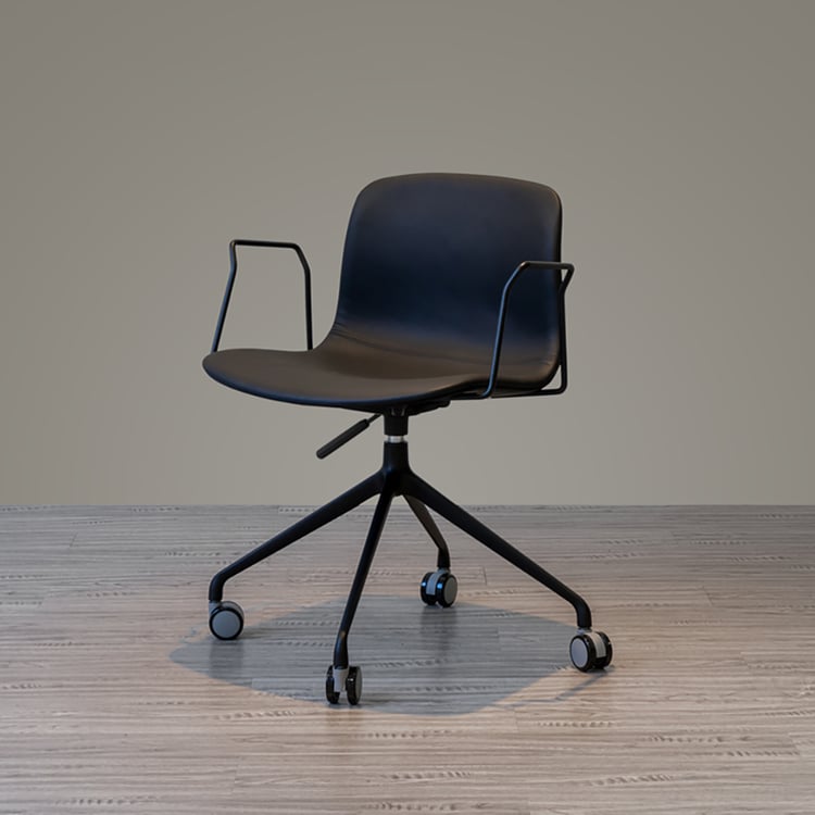 Black Modern Swivel Office Chair PU Leather Upholstered - Main Image