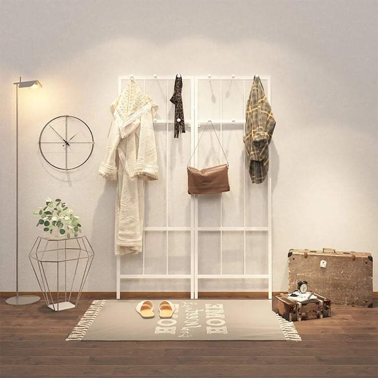 Wall Covering Rack 2-Panel Wall Mounted Coat Rack Storage Display Rack with Hooks|Homary