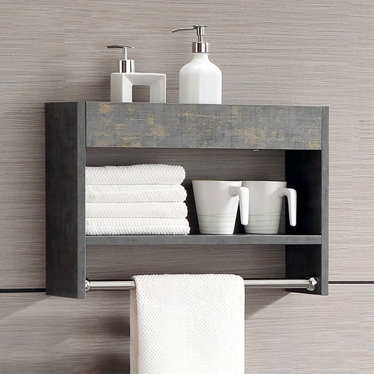 2-stöckiges Badezimmer-Wandregal mit Handtuchhalter|Homary DE