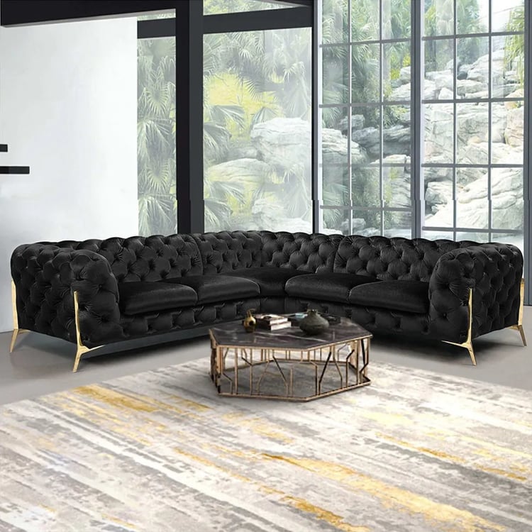 Modernes Sofa Sectionals Samt gepolstertes Sofa Chesterfield Sofa in Metallbeinen Schwarz｜Homary DE