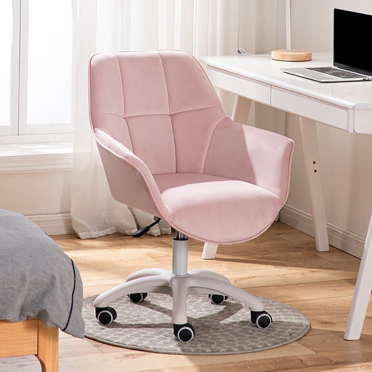 Pink Swivel Office Chair for Desk Upholstered Faux Leather Task Chair ...