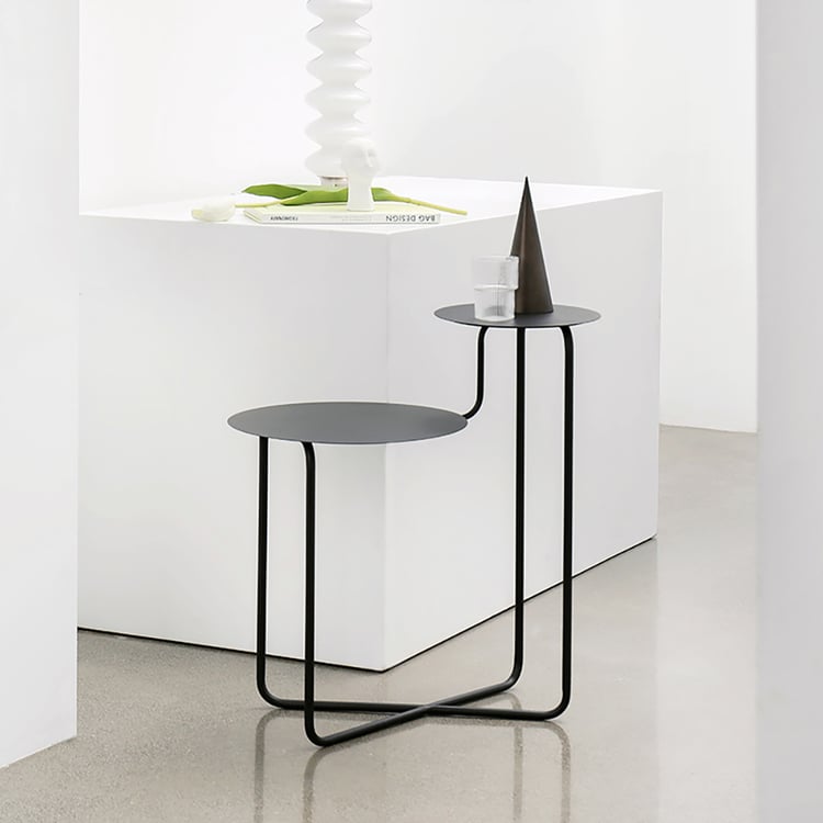 Round End Table Metal Side Table in Black｜Homary