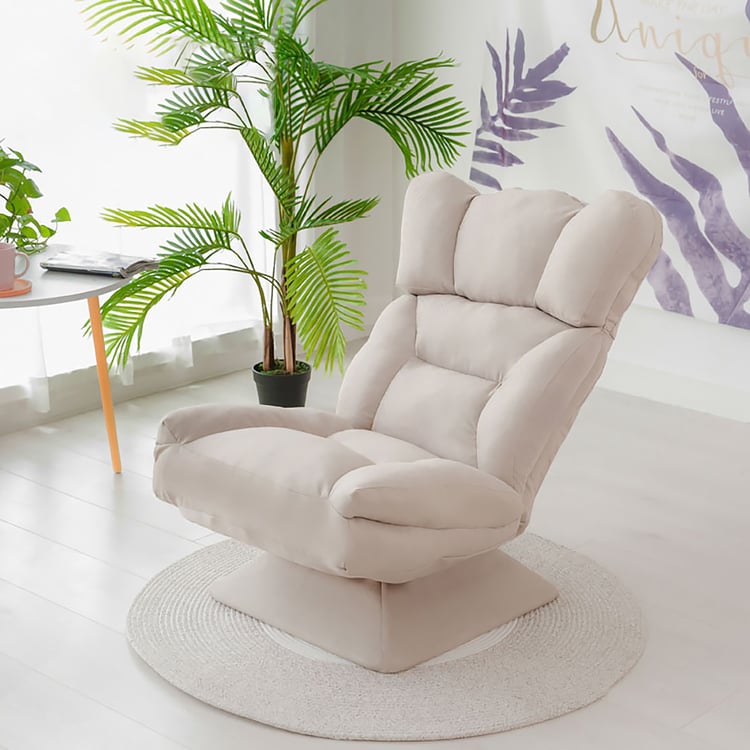 Fauteuil Pivotant 360° HOMCOM - Large Assise Sans Accoudoirs, Tissu Chenille Crème, Charge 120 Kg, Idéal Salon/chambre