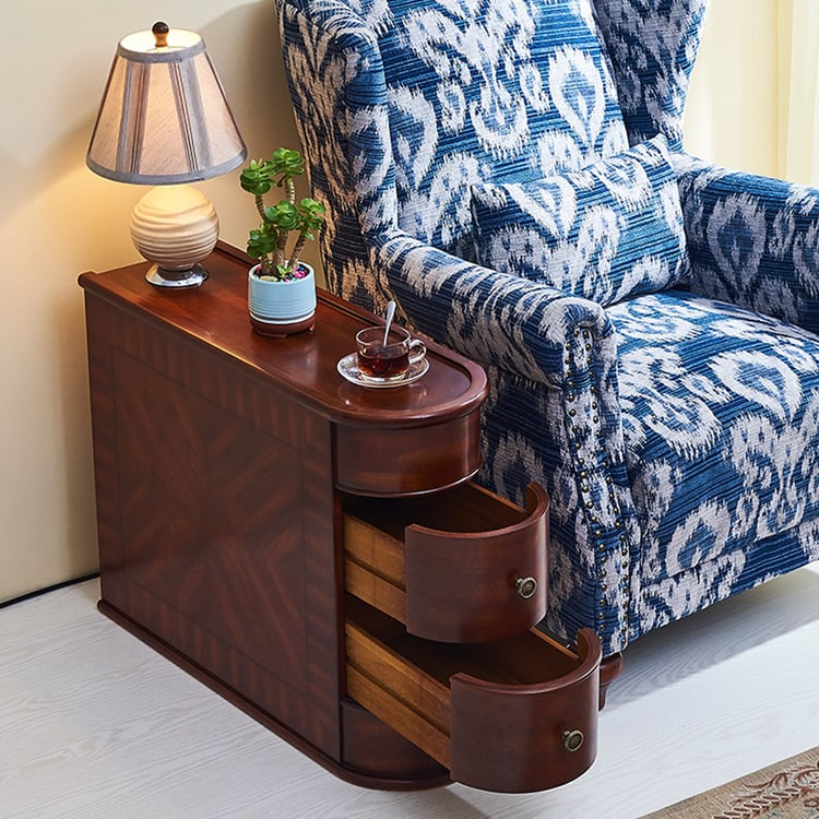 Narrow Wooden Storage Side Table with 2 Drawers in Walnut｜Homary UK