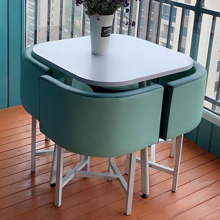 1000 mm quadratischer hölzerner Esstisch mit gepolsterten Stühlen 5-teiliges Set für Balkon｜Homary DE
