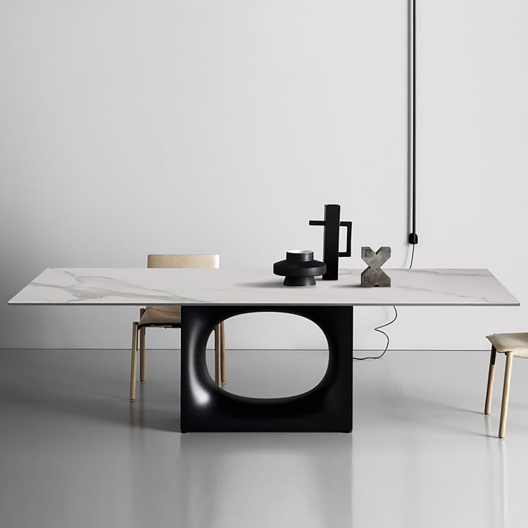 2000mm White and Black Dining Table Rectangular Sintered Stone Tabletop ...