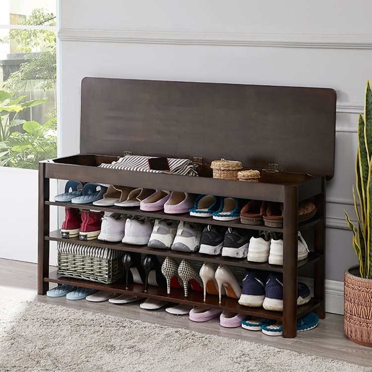 Black Walnut Shoe Rack Bench Storage with Tier Shelves