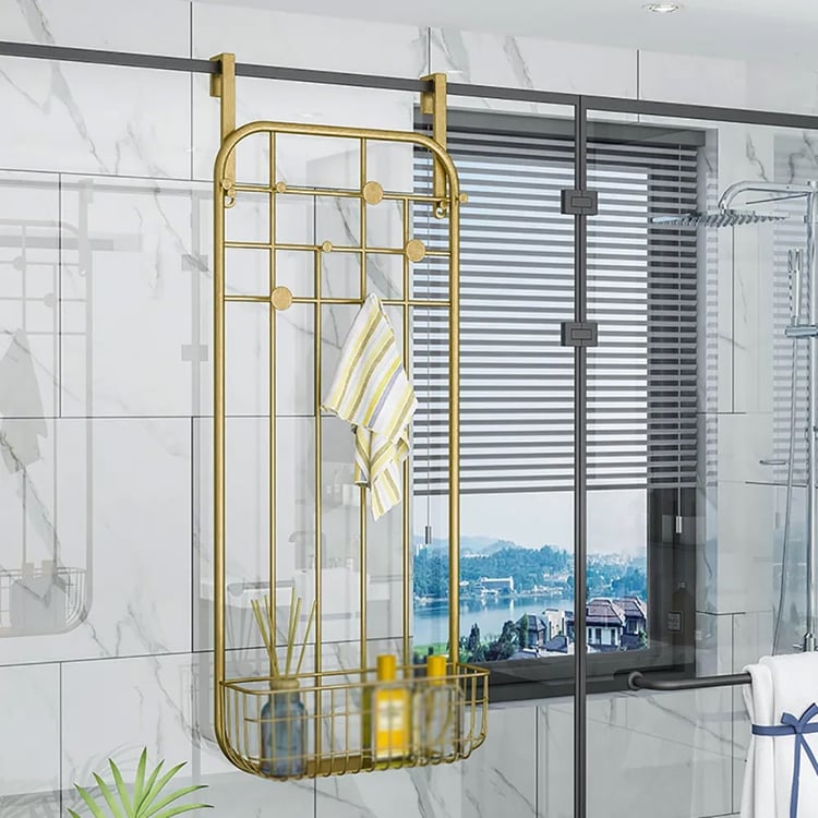 Modern Bathroom Shelf Over-the-door Rack Hanging Baskets in Metal | Homary