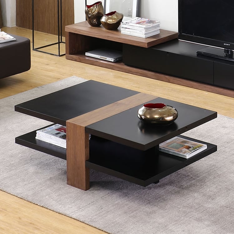 Modern Coffee Table with Storage in Rectangleshaped Black Homary