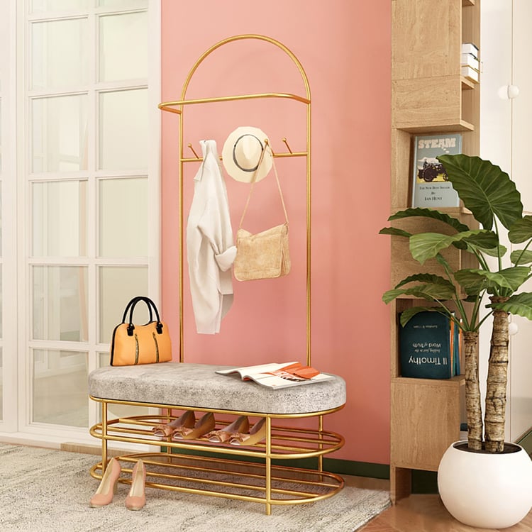 Moderne Schuhregal-Garderobe mit Haken und Schiene, Grau|Homary DE