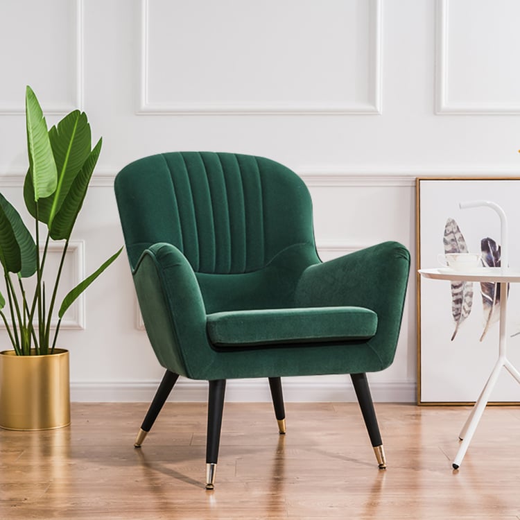 Green Accent Chair Velvet Upholstered Accent Chair Mid-century