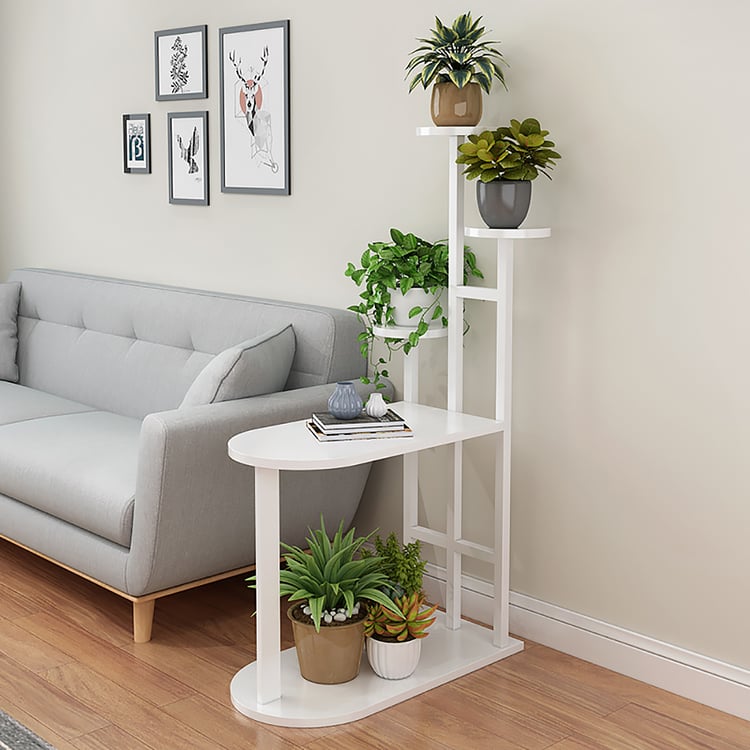 Contemporary Indoor Plant Stand End Table in Black/White-WhiteHomary