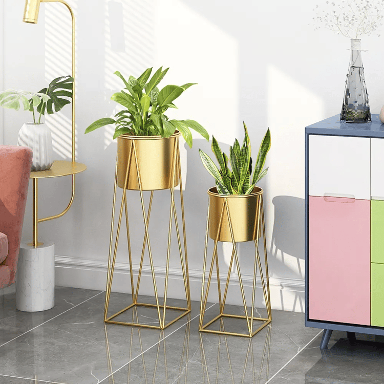Gold Plant Pots Modern Planter with Gold Stand for Indoor Set of 2Homary