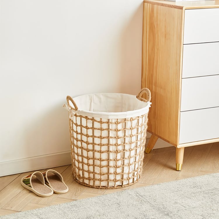 Nordic Woven Laundry Storage Basket with Handles in Natural｜Homary