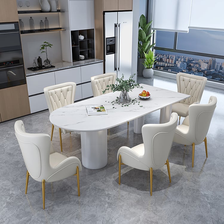 63" White Dining Table with Sintered Stone Top & Metal Frame｜Homary