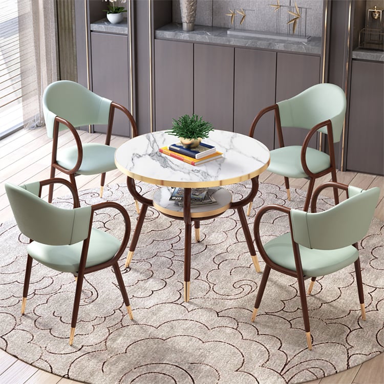 Modern Round Dining Table Set with Upholstered PU Chairs with - Main Image