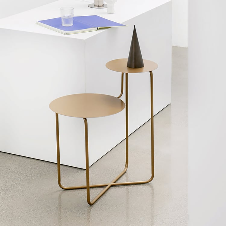 Round End Table Metal Side Table in Gold｜Homary