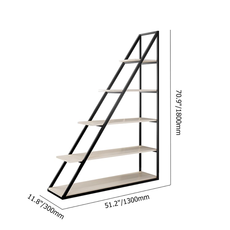 Half Pyramid 5-Tiered Freestanding Etagere Bookshelf in Black