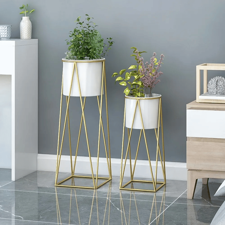 White Plant Pots Modern Planter with Gold Stand for Indoor Set of 2Homary