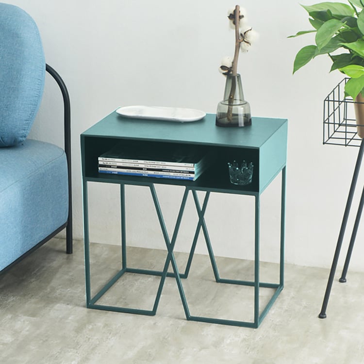 Blauer Beistelltisch mit Aufbewahrung Moderner Beistelltisch aus  MetallHomary DE