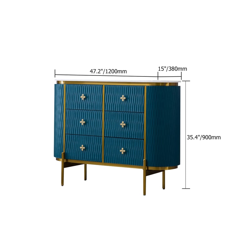 47" Modern White & Blue Dresser Faux Marble Top Cabinet with 6 Drawers in GoldHomary 47" Modern White & Blue Dresser Faux Marble Top Cabinet with 6 Drawers in GoldHomary