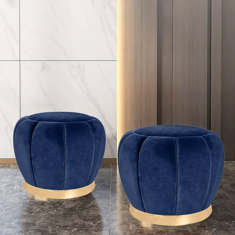 Blue Velvet Ottoman Mini Round Pouf Small｜Homary