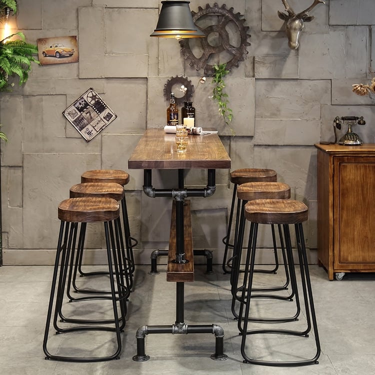 7 Piece Industrial Bar Table Set with Stools High Top Pub Table and Chairs Homary