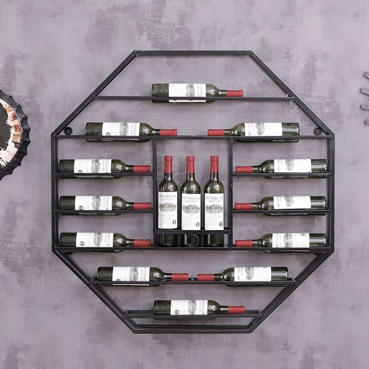 Industrial Black Octagonal Wall Mounted Wine Rack Wine Shelf in Steel ...