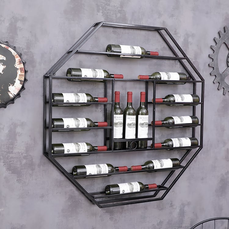 Weinregal Zur Wandmontage, Schwarz – Stahlregal Für Bis Zu 12 Flaschen, Inkl. Gläserablage